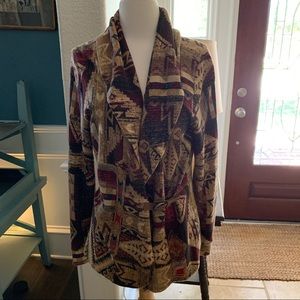 Lauren Ralph Lauren Cardigan Southwestern Brown Boho Suede Belt Buckle Med